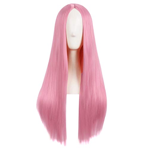 MapofBeauty 28" Light Hot Pink Straight Synthetic Wig