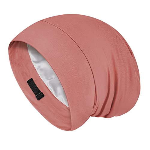 Fittia Satin Lined Sleep Bonnet Medium Brown Red - Adjustable Non-Slip Hair Cap for Locs