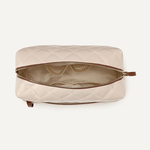 Women's Quilted Travel Makeup Bag - Ivory Faux Leather Organizer