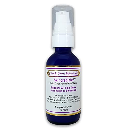 Simply Divine Botanicals Skincredible Sandalwood Revitalizing Elixir for Fine Lines and Wrinkles, Discoloration, Rosacea, Blemishes, 2 oz