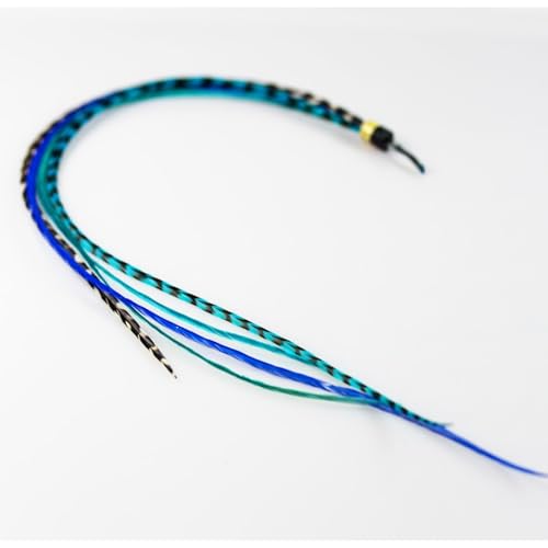 Feather Hair Extensions - Ocean Blue & Aqua Mix, 5 Pack, 7-10 Inches