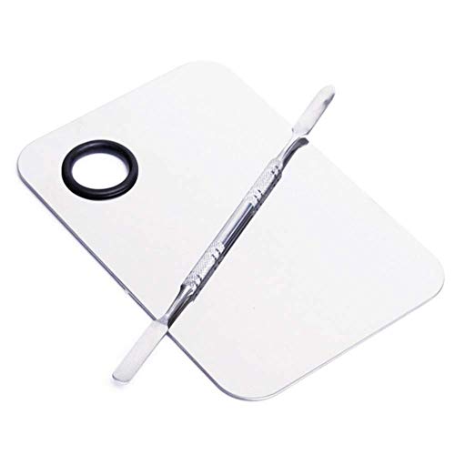 2 Piece Stainless Steel Makeup Palette Set with Spatula - Professional Cosmetic Mixing Tools