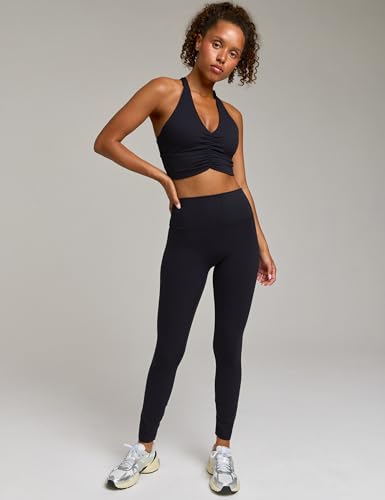 Awwena Women's Serene Scrunch Longline Yoga Sports Bra V-Neck Padded Wide-Strap Crop Top