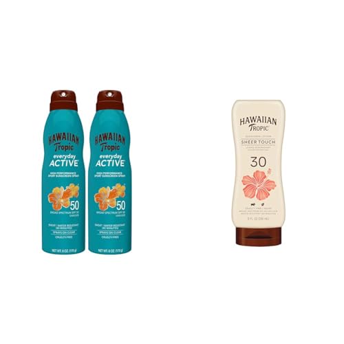 Hawaiian Tropic Everyday Active Spray SPF 50 Twin Pack and Sheer Touch Ultra Radiance Lotion SPF 30