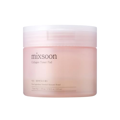 mixsoon Collagen Toner Pad - Hyaluronic Acid, Hydrating, Firming and Smoothing Facial Pads, Gentle Daily Care for Elastic, Radiant Skin 170ml / 5.74 fl.oz. Korean Glass Skin Care