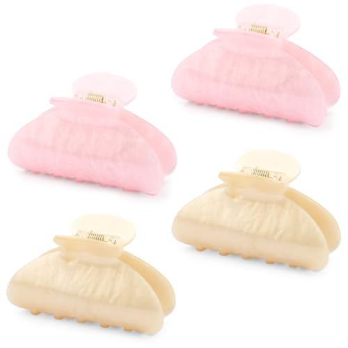 Acrylic Hair Claw Clips Set, 4-Pack Medium Size Pink & Cream