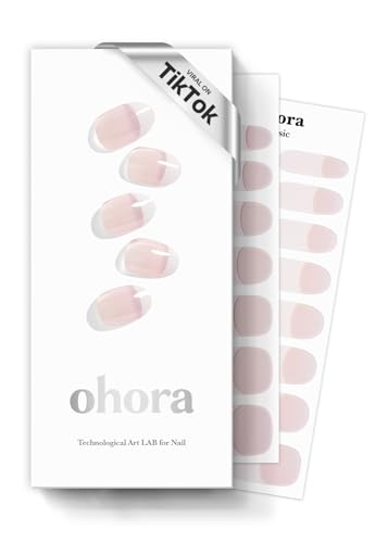 ohora Semi Cured Gel Nail Strips - French White with UV Lamp & Tools