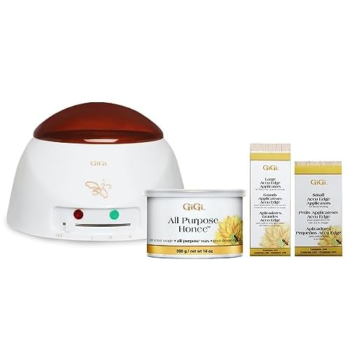 Gigi All Purpose Honee Waxing Kit for Women - Soft Wax 14Oz, Multi-Purpose Warmer, Wax Sticks for Hair Removal Applicators 100 Ct Each, At-Home Waxing Kit
