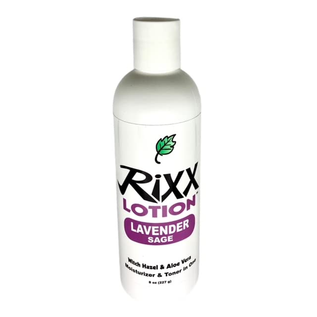 Rixx Lotion Lavender Sage Natural Herbal Blend (Sport Cap) with Witch Hazel, Aloe Vera, Shea Butter, Hyaluronic Acid & Essential Oils. Moisturizer and Skin Toner for Face and Body