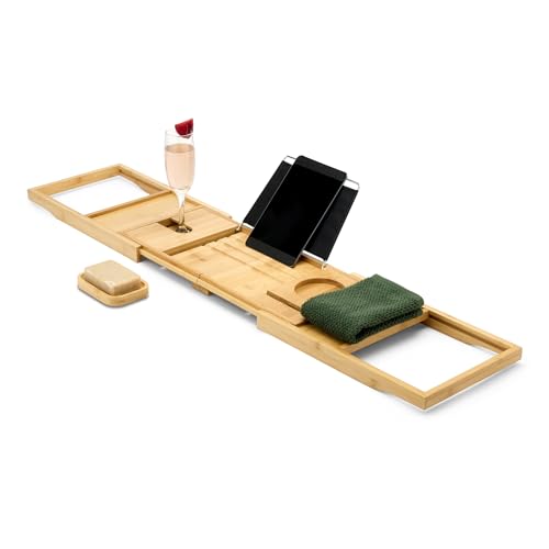Bamboo Bathtub Caddy Tray, Expandable 29.5-43 Inches