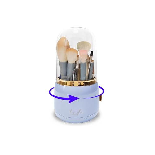 Makeup Brush Holder, 360 Rotating Makeup Brush Organizer with Lid, 7 Slots Brushes Organizer for Countertop Cosmetic Display and Storage, Purple
