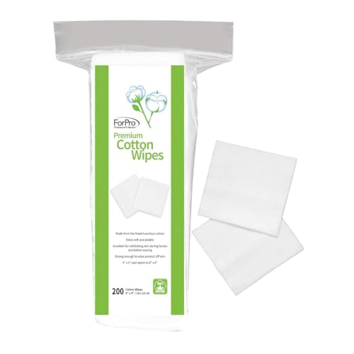 ForPro Premium 100% Cotton Wipes - 4x4 Lint-Free Facial Pads (200 Count)