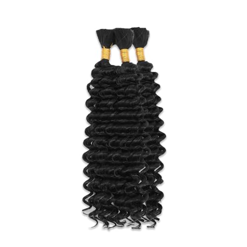 BA #1B Human Deep Wave Braiding Hair Bulk 26 Inch Natural Black 3 Bundles