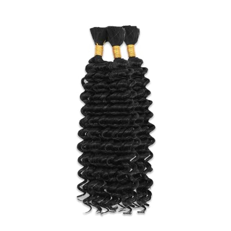 #1B Black Deep Wave Human Hair Bundles - 24 Inch, 3 Pack