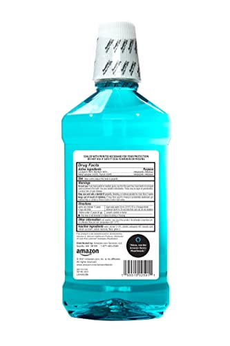 Amazon Basics Antiseptic Mouthwash - Blue Mint Oral Rinse, 1 Liter (33.8 oz)
