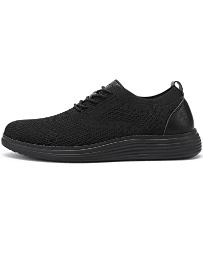 VILOCY Men's Dress Sneakers Oxfords Casual Business Shoes Lace Up Lightweight Walking Knit Mesh Fashion Sneakers Black,EU46