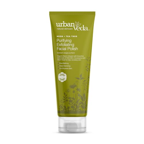 Urban Veda Purifying Exfoliating Face Scrub | Acne Face Wash Scrub with Neem Oil | Oil Cleanser Facial Scrub with Witch Hazel | Tea Tree Oil Face Scrub Exfoliator| Pore Cleaner Facial Polish|4.2 Fl oz