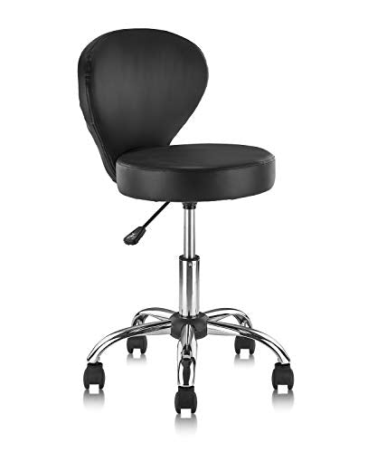KLASIKA Leather Salon Stool with Back Support Adjustable Height