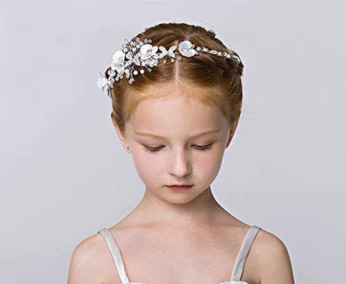 Ideal Swan Girl Headpiece Accessory, Girl Hairbands Pearl Crystal Headband Princess Wedding Bride Hair Pins Clips Tiara for Women and Girls Suitable for Shows, Children' Day (White)