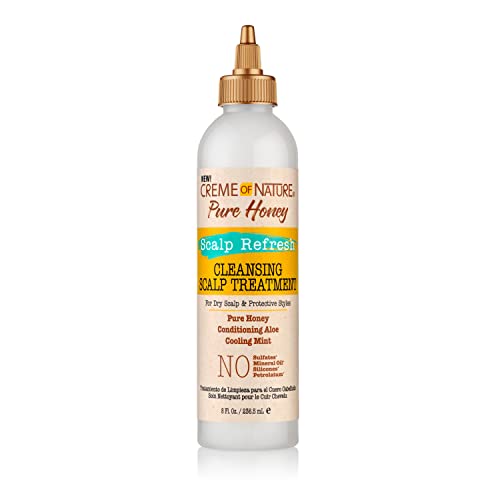 Creme of Nature Pure Honey Scalp Refresh Cleansing Scalp Treatment, No-Rinse Formula with Aloe, Mint & Honey, Dissolves Buildup & Refreshes Scalp, 8 oz
