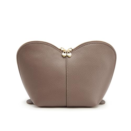 Kattee Leather Makeup Bag, Travel Large capacity Comestic Bag for Women, Heart Shaped Portable Organizer Toiletry Bag for Working,Khaki