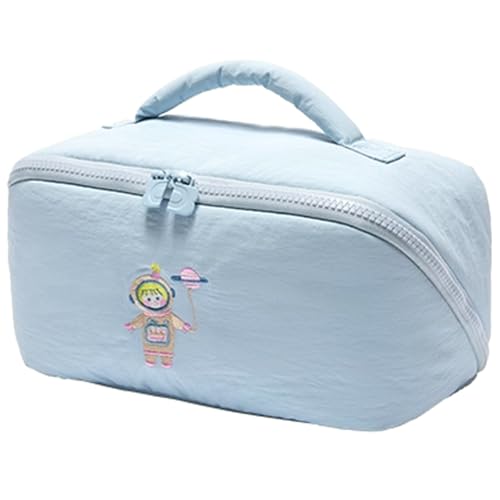 Cute Makeup Bag for Women - Travel Cosmetic Pouch with Large Capacity, Water-Resistant Nylon Make Up Organizer Blue