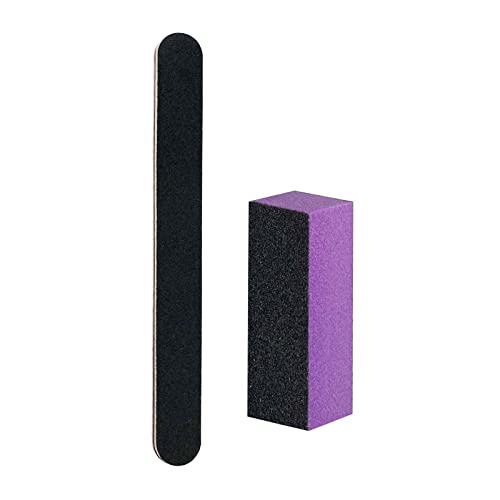 Nail File and Buffer Block Set - Professional Manicure Tools Kit, 100/180 Grit, Reusable Black Nail Files & Buffing Blocks
