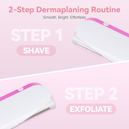 Pink Sonic Dermaplane Razor for Women Face with 10 Blades & Heads