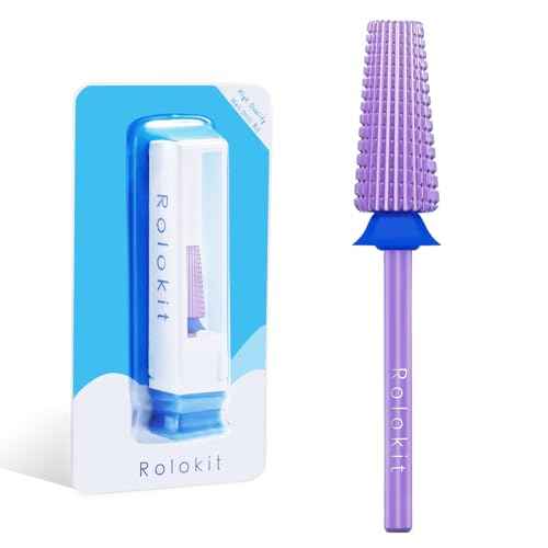 5 in 1 Nail Drill Bit, 3/32'' Professional Carbide Tungsten Drill Bit Nail Tech, Two Way Rotate Cuticle Gel Remover Drill Bit for Manicure Pedicure Acrylic Nail Poshling (Purple, Medium-M)