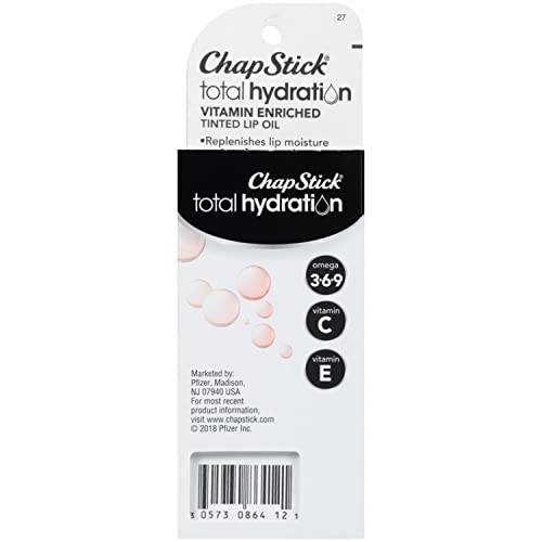 ChapStick Total Hydration Vitamin Enriched Tinted Lip Oil (Nearly Nude, 1 Tube), Vitamin C, Vitamin E, Contains Omega 3 6 9, 0.24 Ounce
