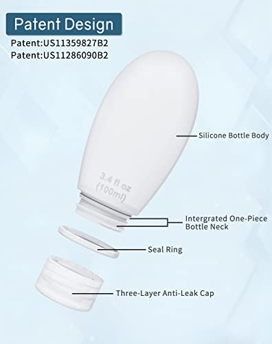 TSA Approved Silicone Travel Bottles 2oz 4-Pack Leak Proof