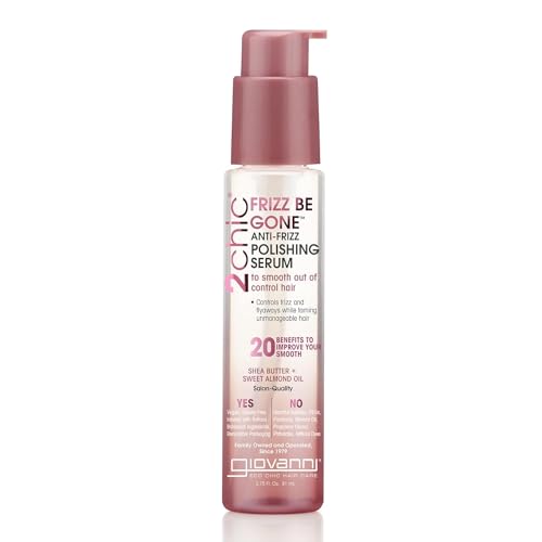 GIOVANNI 2chic Frizz Be Gone Anti-Frizz Polishing Serum - Anti Frizz Natural Hair Smoothing Formula with Shea Butter & Sweet Almond Oil, No Parabens, Color Safe Hair Oil Serum - 2.75 oz