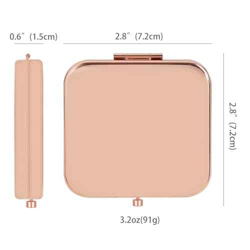 Small Compact Mirror, Rosegold Square 2.8¡±¡¿2.8¡± Metal Frame Smooth Style Double Sided Mini Magnifying 1X/2X Mirror for Purse Can be Used as Gifts for Woman (RG01)