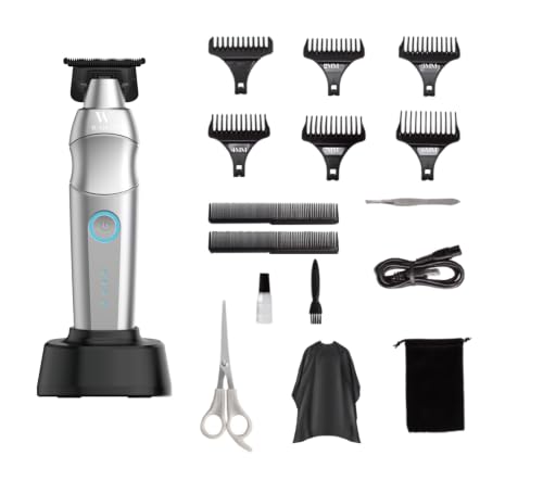 Wablow Silver Professional Hair Clippers for Men – Cordless Low-Noise Barbershop Clipper with Docking Station & 6 Guide Combs