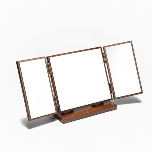 1pc Wood Dressing Table Mirror Wooden Three Mirrors Indoor Desktop Make up Vanity Carved Standing Desk Makeup