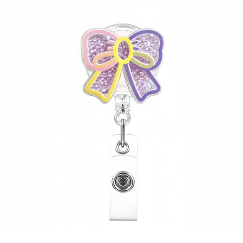 YIHONGYAN Quicksand Bow Nurse Badge Reel with Retractable Clip - Medical ID Holder