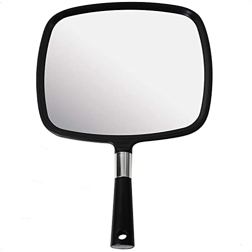 Large Hand Mirror 9" x 13" with Ergonomic Handle - Black