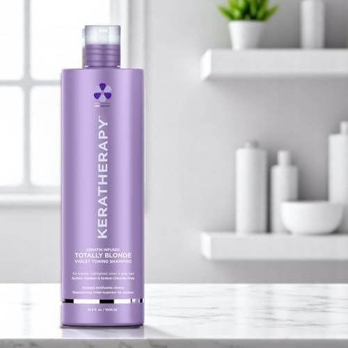 KERATHERAPY Keratin Infused Totally Blonde Violet Toning Shampoo, 33.8 fl. oz., 1000 ml - Violet Shampoo for Blonde Color Treated Hair, Brassy, Silver, & Highlighted - Sulfate & Paraben Free