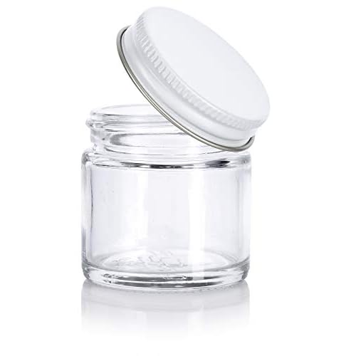 1 oz / 30 ml Clear Thick Glass Straight Sided Jar with White Metal Airtight Lid (12 Pack)