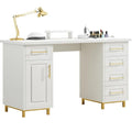MaverickFurni 43" Nail Tech Desk White with 5 Drawers