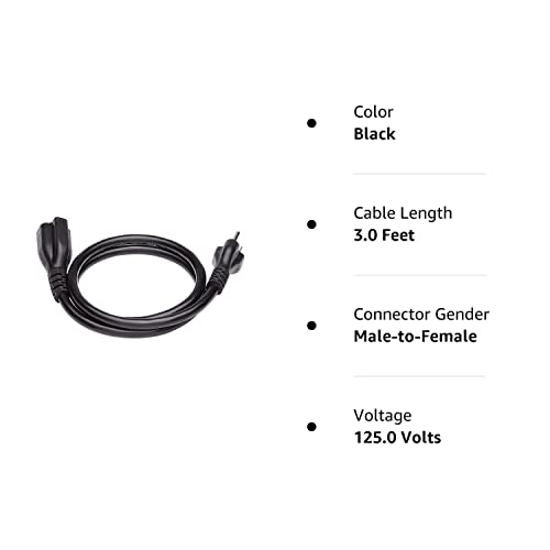 Amazon Basics Power Extension Cord, 3 Feet, 13 Amps, 125V, Black