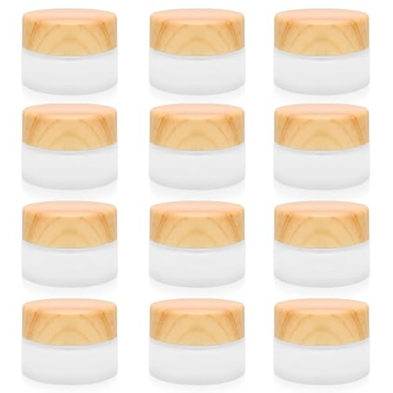 12 Pack 5g Frosted Glass Cosmetic Jars with Leakproof Lids
