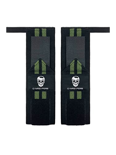 Gymreapers Weightlifting Wrist Wraps (Competition Grade) 18" Professional Quality Wrist Support with Heavy Duty Thumb Loop - Strength Training, Bodybuilding(Military Green,18")