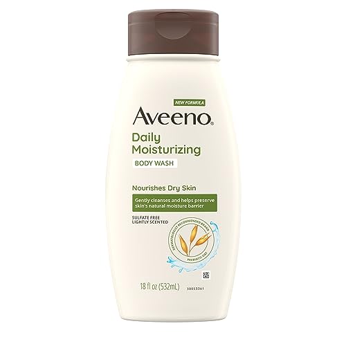 Aveeno Daily Moisturizing Body Wash for Dry & Sensitive Skin with Prebiotic Oat, Hydrating Oat Body Wash Nourishes Dry Skin & Gently Cleanses, Light Fragrance, Sulfate-Free, 18 fl. oz