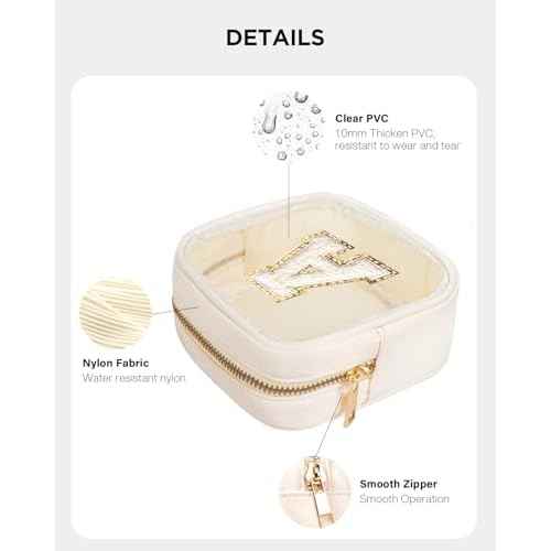 KOTORA Initial Make Up Bag Travel Toiletry Bag, Clear Makeup Bag Preppy Cosmetic Bags Organizer Easter Basket Essentials Pink Gifts for Women Girlfriend Teacher Mom Brithday Small Makeup Bag Beige A