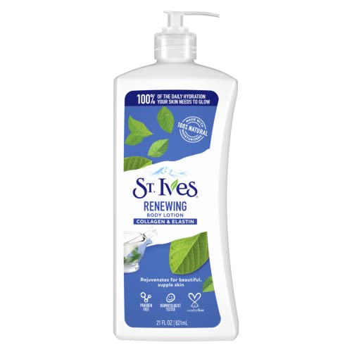 St. Ives Renewing Hand & Body Lotion for Women with Pump, Daily Moisturizer Collagen Elastin for Dry Skin, Made with 100% Natural Moisturizers, 21 fl oz, 4 Count (Pack of 2)