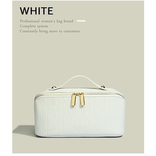 Leather Makeup Travel Bag with Dividers & Handle