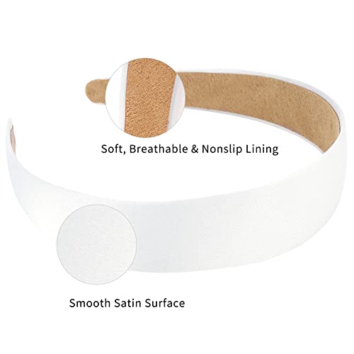 Wecoe 10-Pack White Satin Headbands for Women, 1 Inch Wide