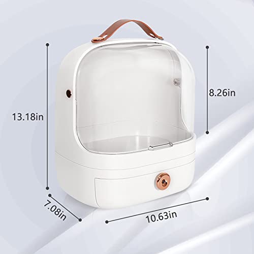 MASSY Egg Shape(Oval) Makeup Storage Box, Countertop Portable Vanity Cosmetics Organizer Preppy Style (Jasmin White)