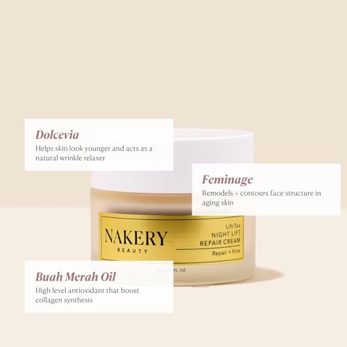 Nakery Lift-Tox Night Cream for Women - Overnight Anti Wrinkle Face Cream for Firmer & Smoother Complexion - Hydrating Night Cream for Women with Crepey Skin - Rich Night Face Cream for Mature Skin